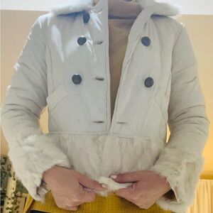 Women's White Angora Fur Trim Jacket